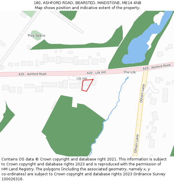 180, ASHFORD ROAD, BEARSTED, MAIDSTONE, ME14 4NB: Location map and indicative extent of plot