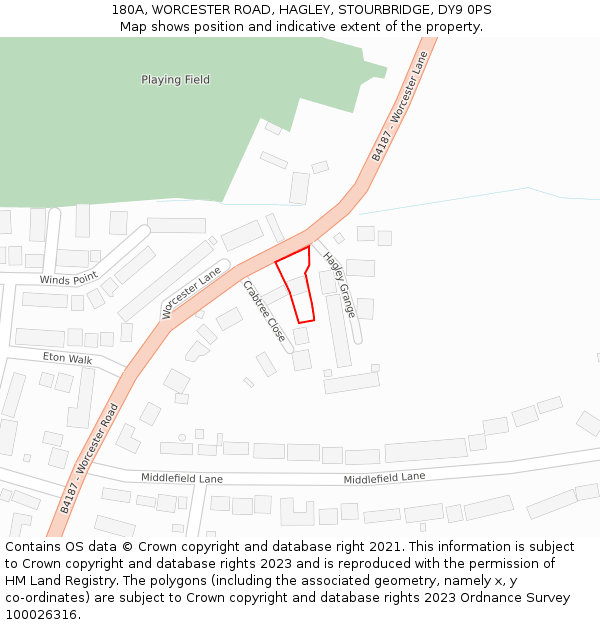 180A, WORCESTER ROAD, HAGLEY, STOURBRIDGE, DY9 0PS: Location map and indicative extent of plot
