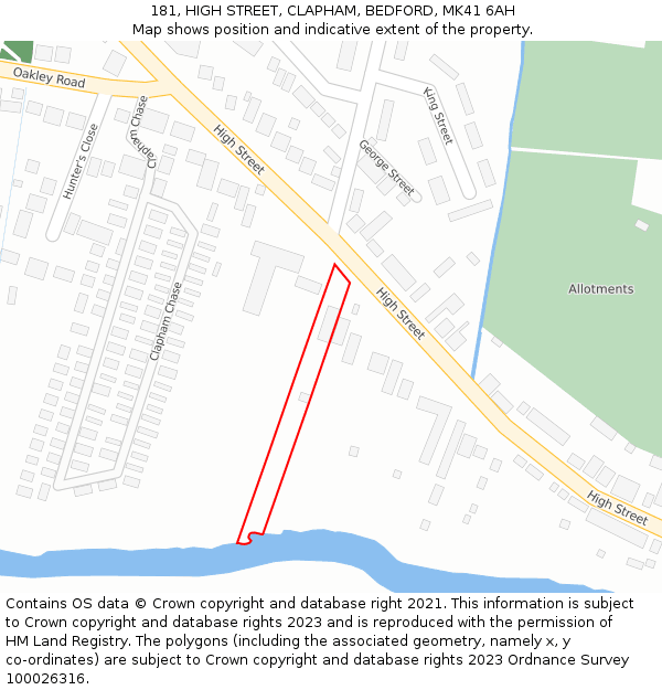 181, HIGH STREET, CLAPHAM, BEDFORD, MK41 6AH: Location map and indicative extent of plot