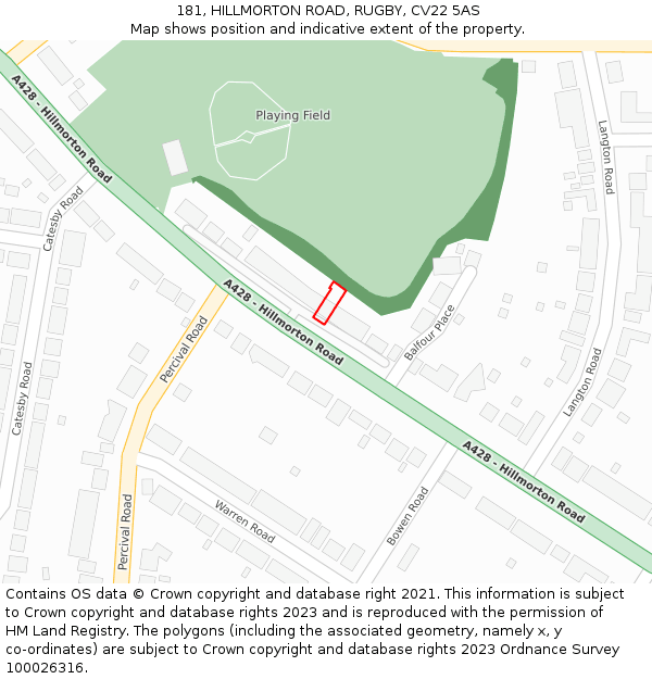 181, HILLMORTON ROAD, RUGBY, CV22 5AS: Location map and indicative extent of plot