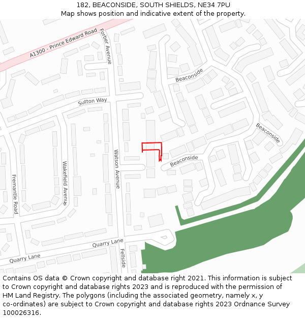 182, BEACONSIDE, SOUTH SHIELDS, NE34 7PU: Location map and indicative extent of plot