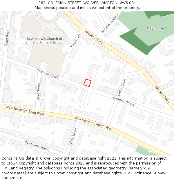 182, COLEMAN STREET, WOLVERHAMPTON, WV6 0RH: Location map and indicative extent of plot
