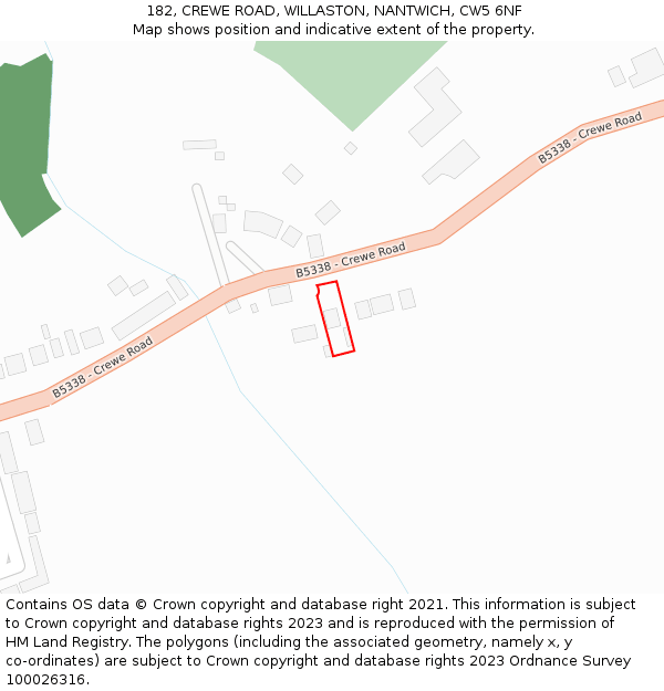 182, CREWE ROAD, WILLASTON, NANTWICH, CW5 6NF: Location map and indicative extent of plot