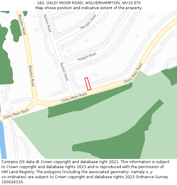 182, OXLEY MOOR ROAD, WOLVERHAMPTON, WV10 6TX: Location map and indicative extent of plot