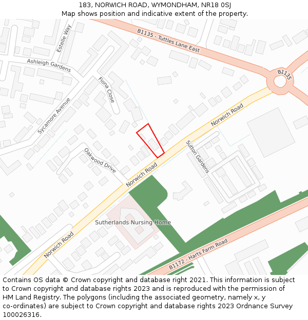 183, NORWICH ROAD, WYMONDHAM, NR18 0SJ: Location map and indicative extent of plot