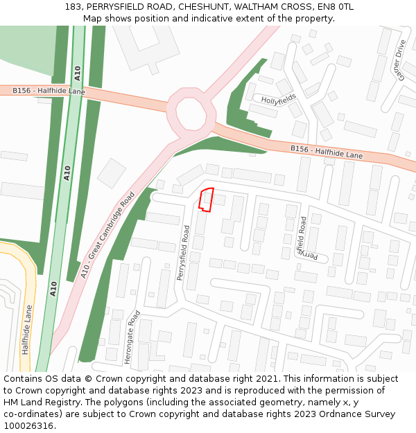 183, PERRYSFIELD ROAD, CHESHUNT, WALTHAM CROSS, EN8 0TL: Location map and indicative extent of plot