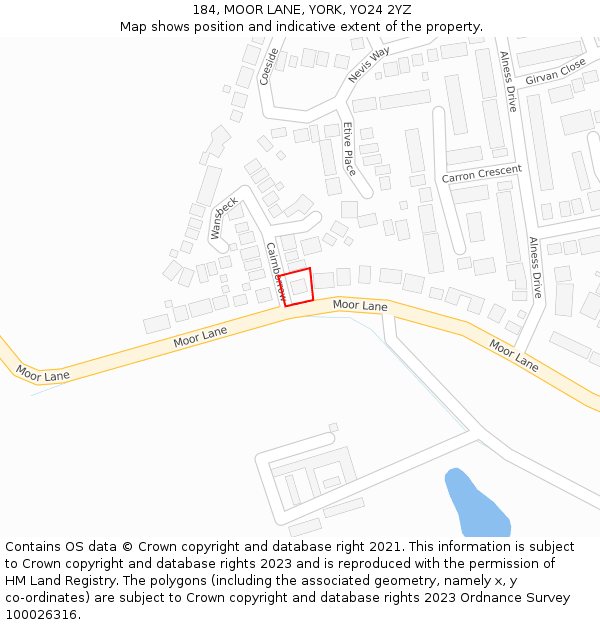 184, MOOR LANE, YORK, YO24 2YZ: Location map and indicative extent of plot