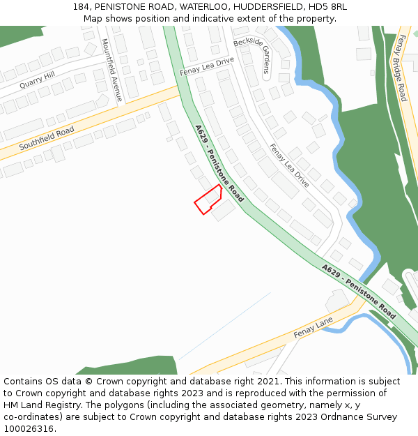 184, PENISTONE ROAD, WATERLOO, HUDDERSFIELD, HD5 8RL: Location map and indicative extent of plot