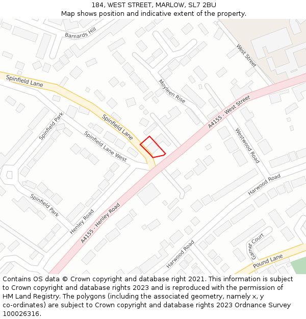 184, WEST STREET, MARLOW, SL7 2BU: Location map and indicative extent of plot