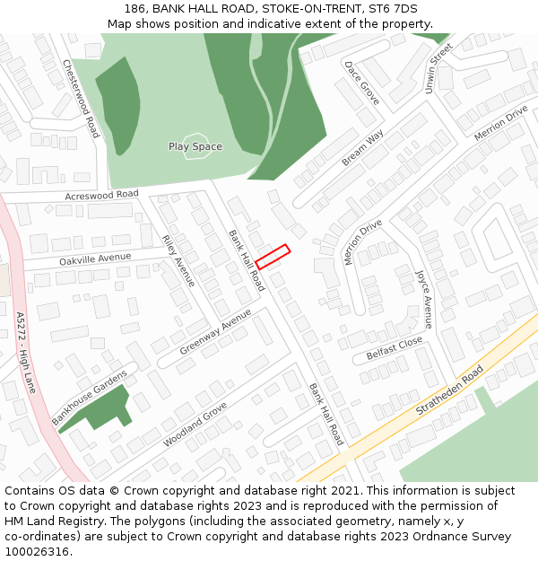 186, BANK HALL ROAD, STOKE-ON-TRENT, ST6 7DS: Location map and indicative extent of plot