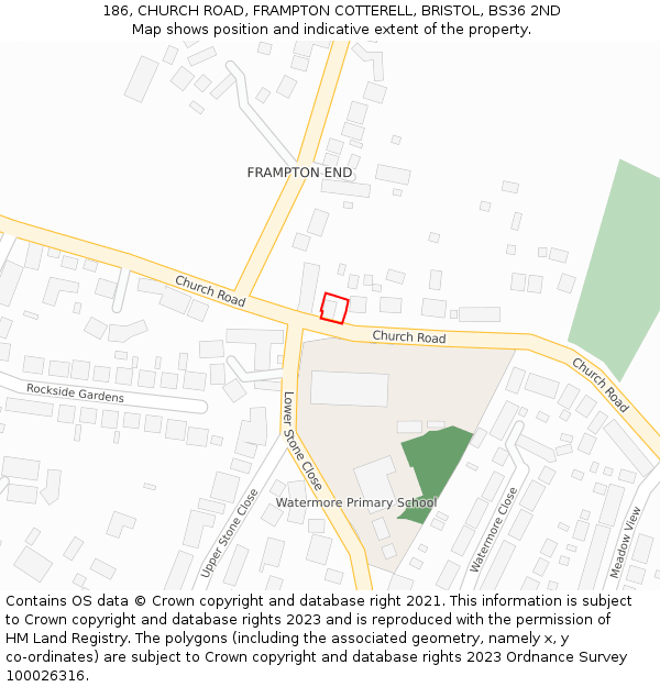 186, CHURCH ROAD, FRAMPTON COTTERELL, BRISTOL, BS36 2ND: Location map and indicative extent of plot