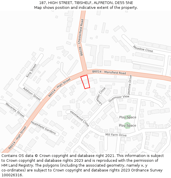 187, HIGH STREET, TIBSHELF, ALFRETON, DE55 5NE: Location map and indicative extent of plot