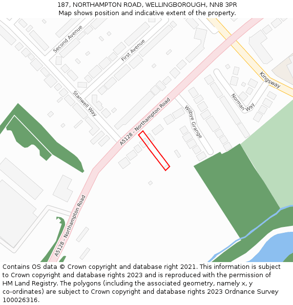 187, NORTHAMPTON ROAD, WELLINGBOROUGH, NN8 3PR: Location map and indicative extent of plot