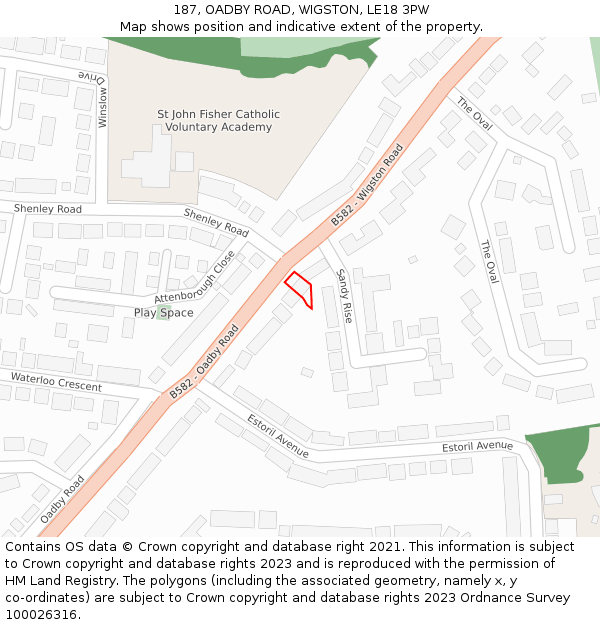 187, OADBY ROAD, WIGSTON, LE18 3PW: Location map and indicative extent of plot