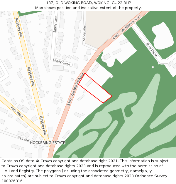 187, OLD WOKING ROAD, WOKING, GU22 8HP: Location map and indicative extent of plot