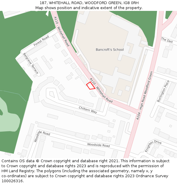 187, WHITEHALL ROAD, WOODFORD GREEN, IG8 0RH: Location map and indicative extent of plot