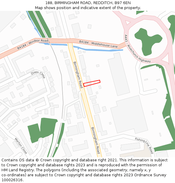 188, BIRMINGHAM ROAD, REDDITCH, B97 6EN: Location map and indicative extent of plot