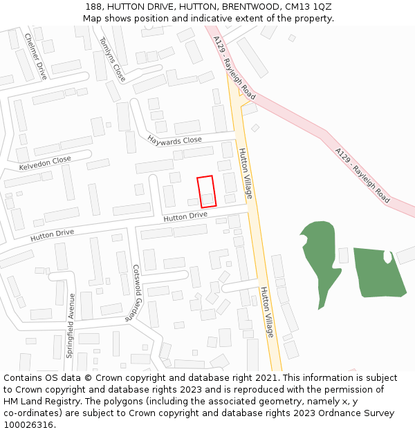 188, HUTTON DRIVE, HUTTON, BRENTWOOD, CM13 1QZ: Location map and indicative extent of plot