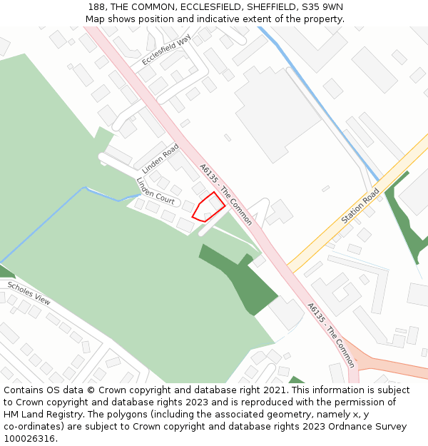 188, THE COMMON, ECCLESFIELD, SHEFFIELD, S35 9WN: Location map and indicative extent of plot