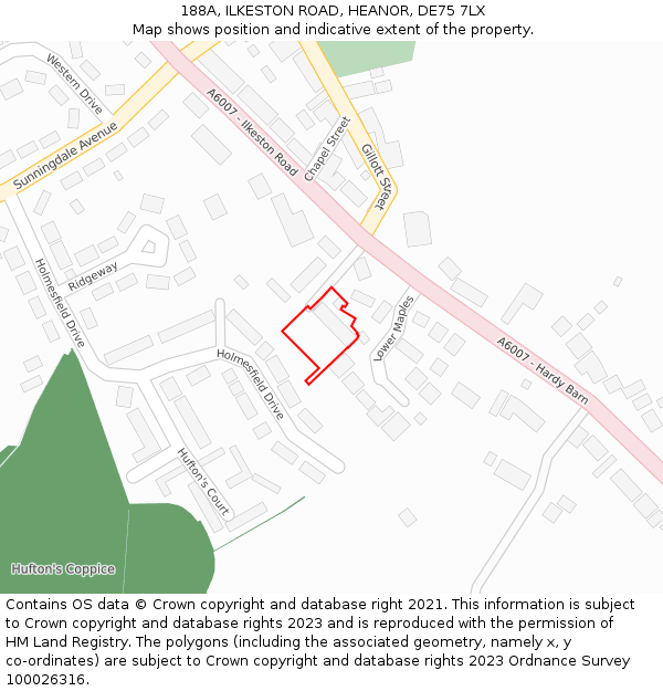 188A, ILKESTON ROAD, HEANOR, DE75 7LX: Location map and indicative extent of plot