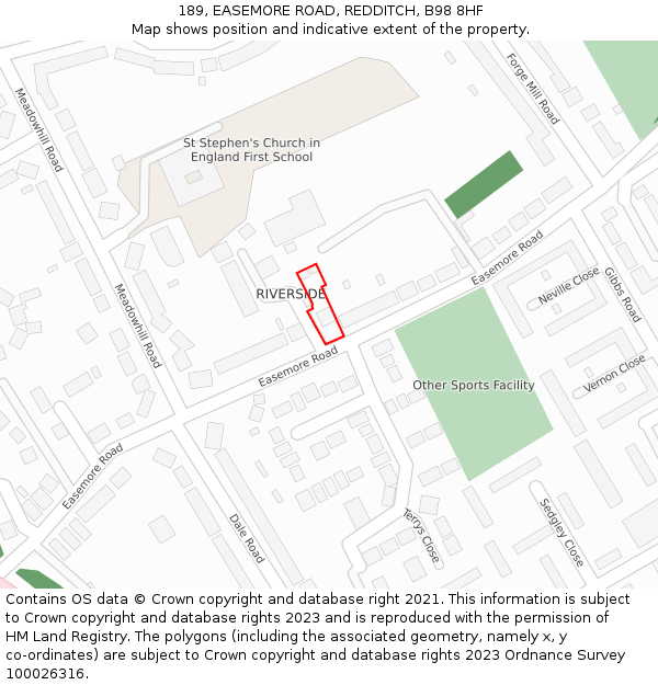 189, EASEMORE ROAD, REDDITCH, B98 8HF: Location map and indicative extent of plot