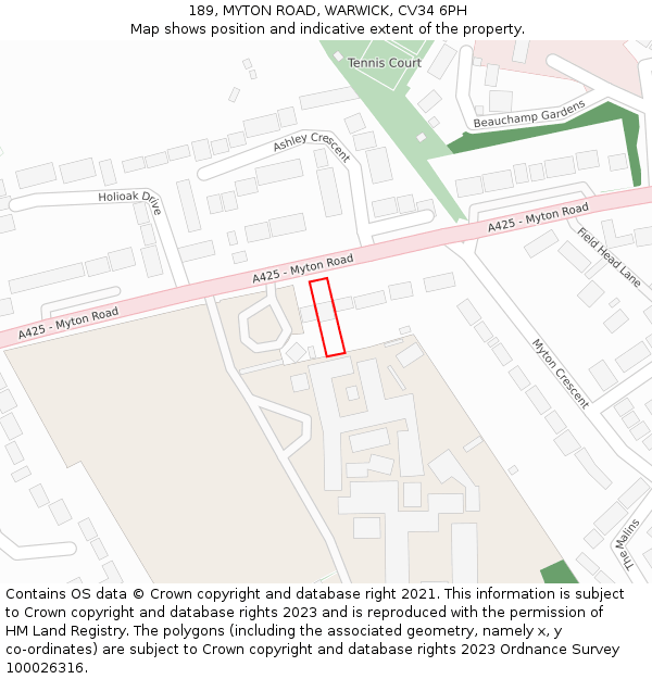 189, MYTON ROAD, WARWICK, CV34 6PH: Location map and indicative extent of plot