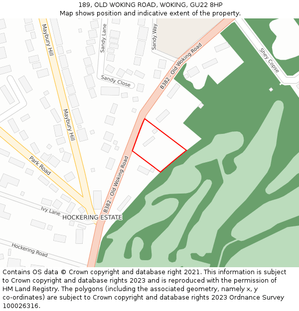 189, OLD WOKING ROAD, WOKING, GU22 8HP: Location map and indicative extent of plot