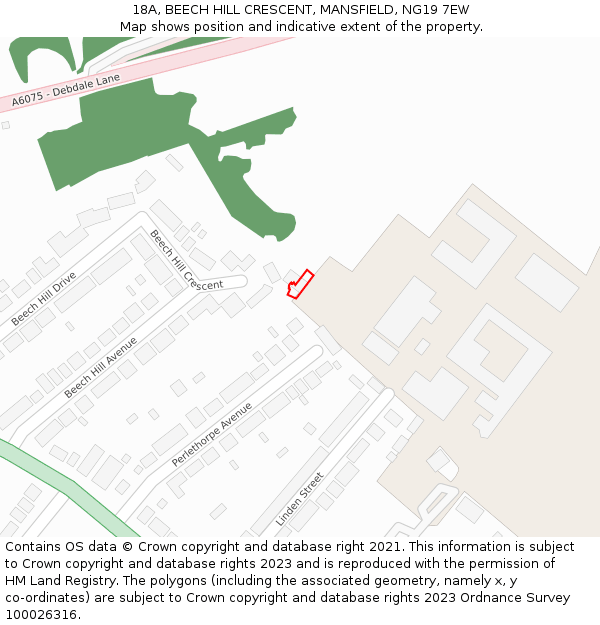 18A, BEECH HILL CRESCENT, MANSFIELD, NG19 7EW: Location map and indicative extent of plot