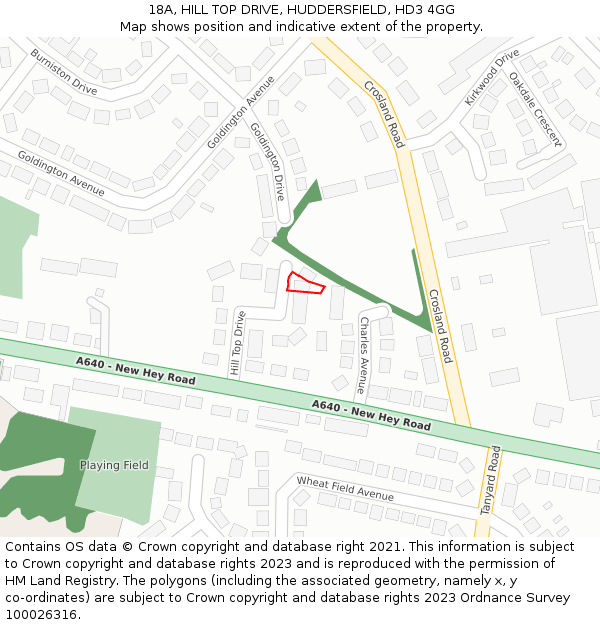 18A, HILL TOP DRIVE, HUDDERSFIELD, HD3 4GG: Location map and indicative extent of plot