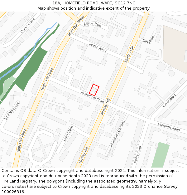 18A, HOMEFIELD ROAD, WARE, SG12 7NG: Location map and indicative extent of plot