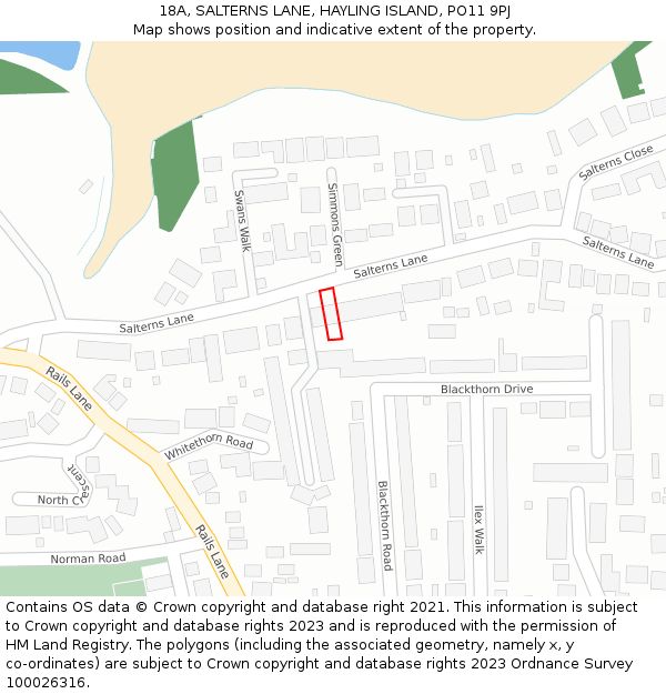 18A, SALTERNS LANE, HAYLING ISLAND, PO11 9PJ: Location map and indicative extent of plot