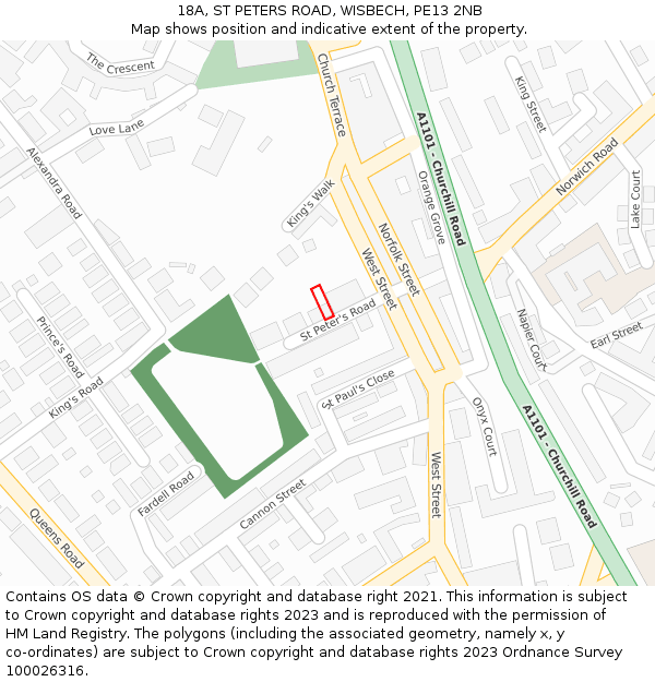 18A, ST PETERS ROAD, WISBECH, PE13 2NB: Location map and indicative extent of plot