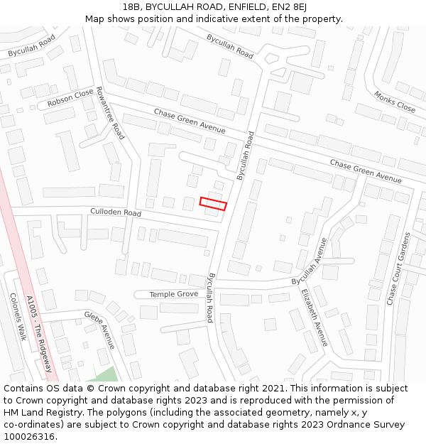 18B, BYCULLAH ROAD, ENFIELD, EN2 8EJ: Location map and indicative extent of plot