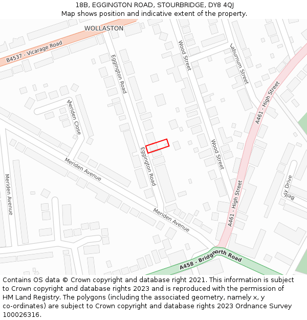 18B, EGGINGTON ROAD, STOURBRIDGE, DY8 4QJ: Location map and indicative extent of plot