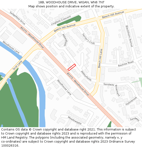 18B, WOODHOUSE DRIVE, WIGAN, WN6 7NT: Location map and indicative extent of plot