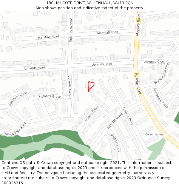 18C, MILCOTE DRIVE, WILLENHALL, WV13 3QN: Location map and indicative extent of plot
