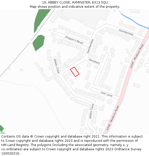 19, ABBEY CLOSE, AXMINSTER, EX13 5QU: Location map and indicative extent of plot