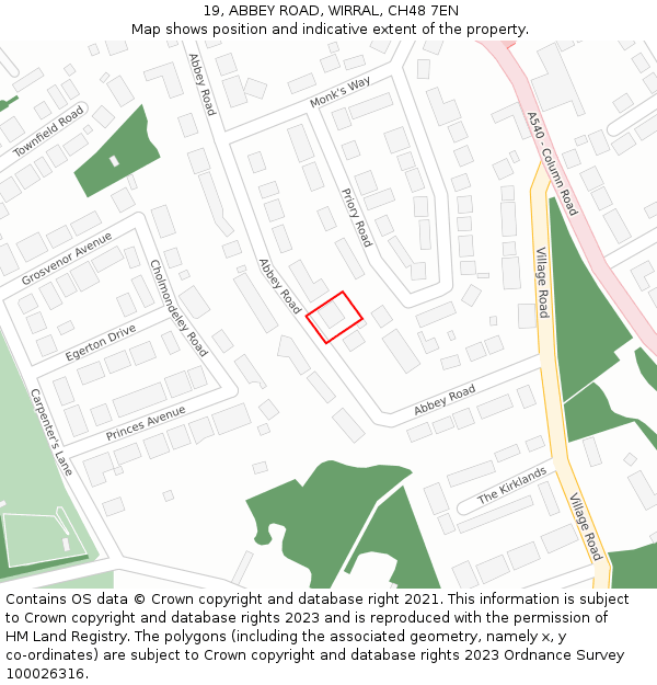 19, ABBEY ROAD, WIRRAL, CH48 7EN: Location map and indicative extent of plot