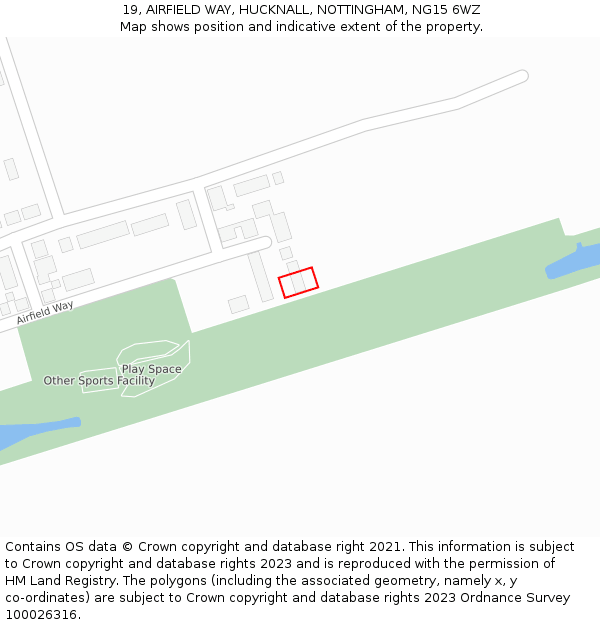 19, AIRFIELD WAY, HUCKNALL, NOTTINGHAM, NG15 6WZ: Location map and indicative extent of plot