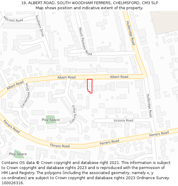 19, ALBERT ROAD, SOUTH WOODHAM FERRERS, CHELMSFORD, CM3 5LP: Location map and indicative extent of plot