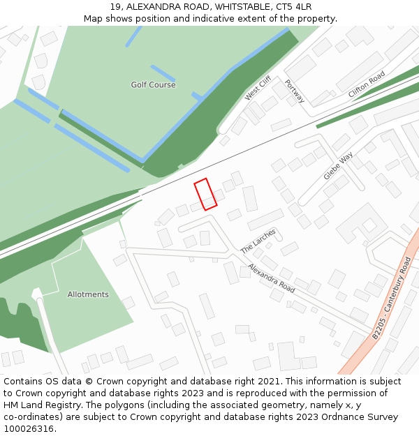 19, ALEXANDRA ROAD, WHITSTABLE, CT5 4LR: Location map and indicative extent of plot