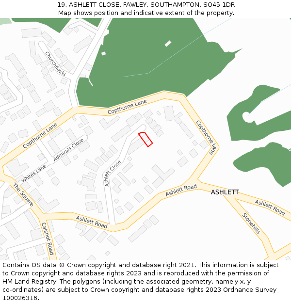 19, ASHLETT CLOSE, FAWLEY, SOUTHAMPTON, SO45 1DR: Location map and indicative extent of plot