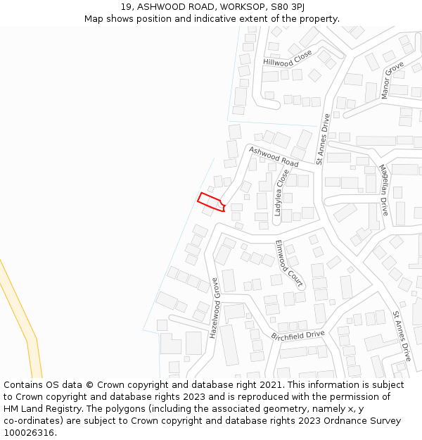 19, ASHWOOD ROAD, WORKSOP, S80 3PJ: Location map and indicative extent of plot