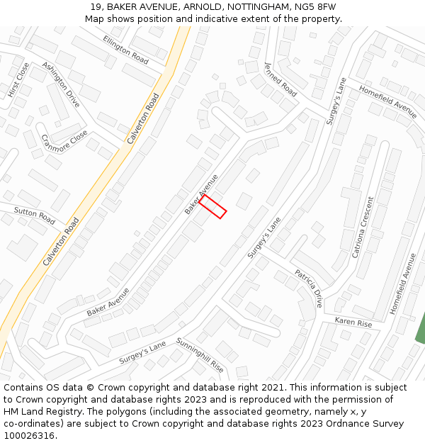 19, BAKER AVENUE, ARNOLD, NOTTINGHAM, NG5 8FW: Location map and indicative extent of plot