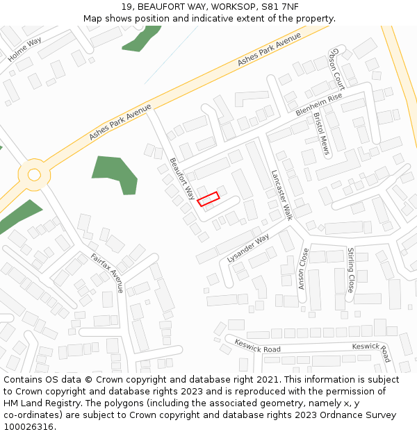 19, BEAUFORT WAY, WORKSOP, S81 7NF: Location map and indicative extent of plot