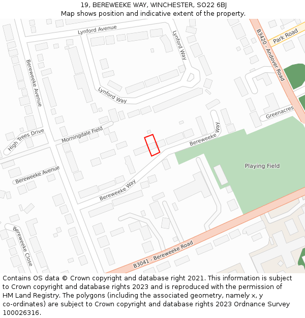 19, BEREWEEKE WAY, WINCHESTER, SO22 6BJ: Location map and indicative extent of plot