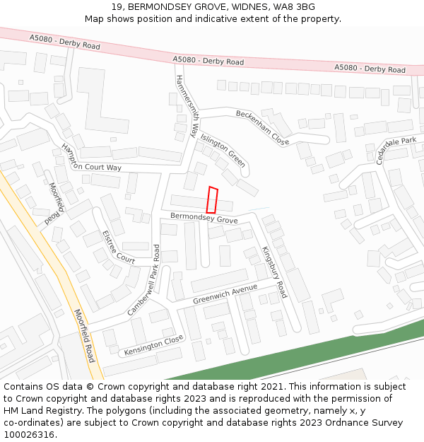 19, BERMONDSEY GROVE, WIDNES, WA8 3BG: Location map and indicative extent of plot