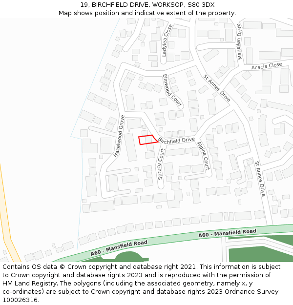 19, BIRCHFIELD DRIVE, WORKSOP, S80 3DX: Location map and indicative extent of plot