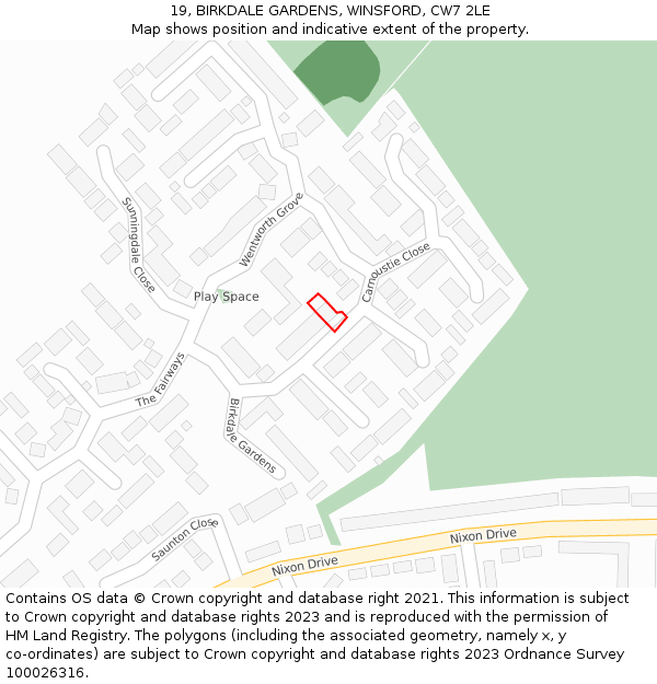 19, BIRKDALE GARDENS, WINSFORD, CW7 2LE: Location map and indicative extent of plot