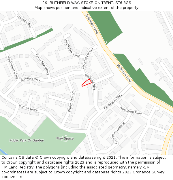 19, BLITHFIELD WAY, STOKE-ON-TRENT, ST6 8GS: Location map and indicative extent of plot